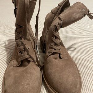 Vince Camuto Taupe Suede Lace-Up Boots